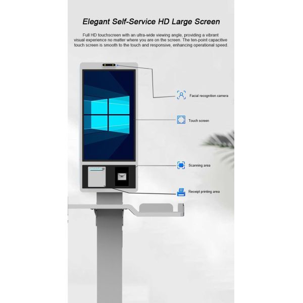 27 inch Indoor Checkout Self Service POS Kiosk With RFID IC Card-reader Kiosk  Camera Microphone