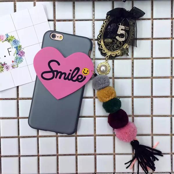 DIY Hard PC Smile Word Heart Pattern Small Hair Ball Tassel Back Cover Cell Phone Case For iPhone 7 6s Plus