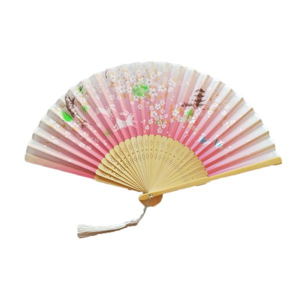 [I AM YOUR FANS] Chinese Flower Pattern Art Craft Gift Folding Fan Party Dance Ancient Style Clothing Hand Fan