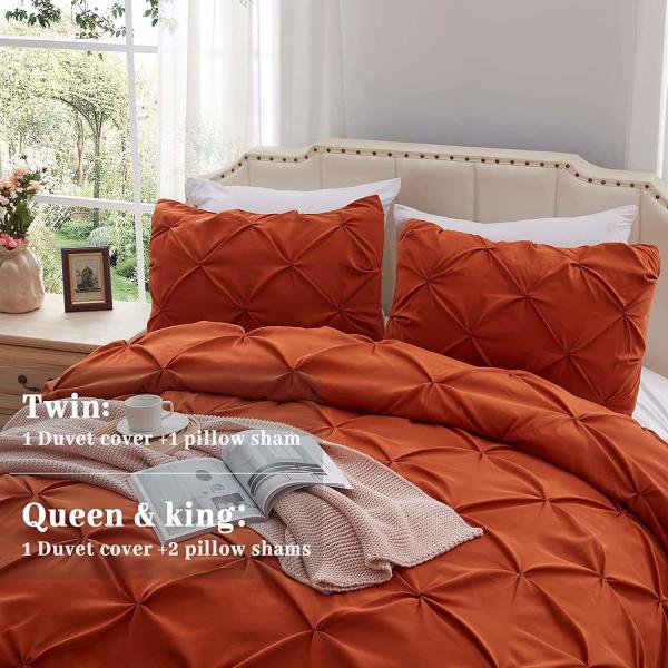 Queen Size Solid Pinch Pleat Pintuck 3 peças Set de cobertura de cobertor com bordados de diamante
