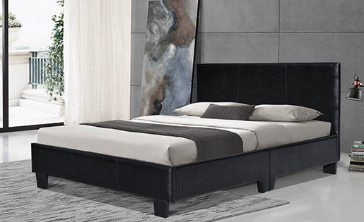 Средства рамки Faux двуспальной кровати Лиссабона 8 дюймов драпирование черного кожаного белое