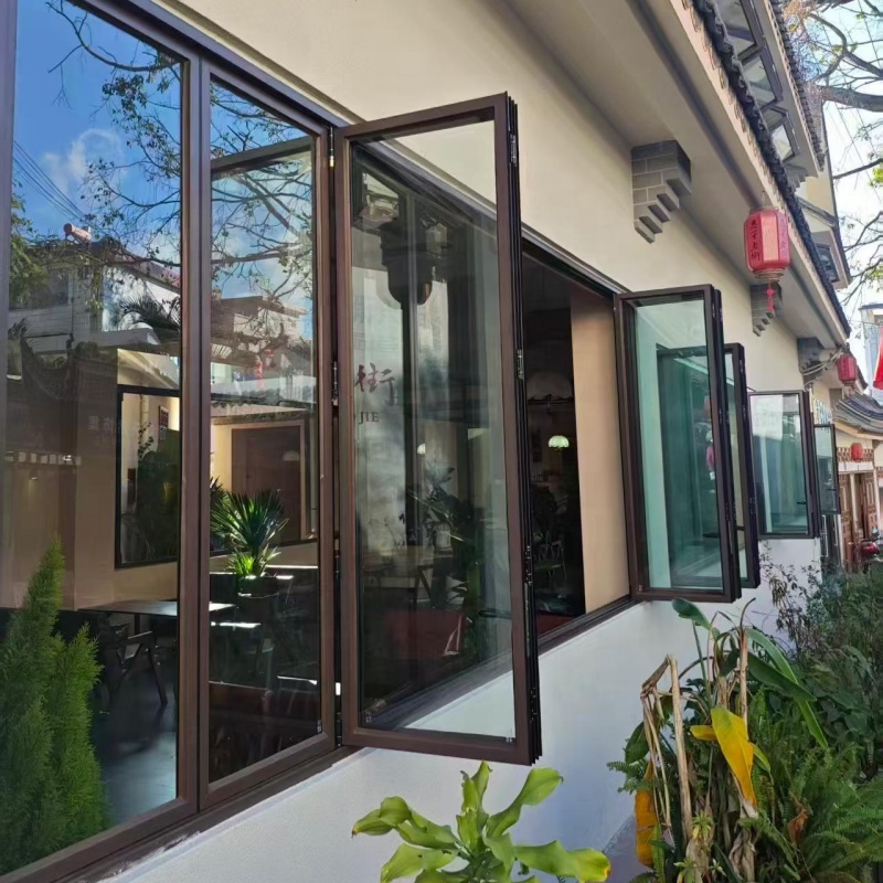 Modern Folding Double Glass Window Thermal Insulation Windproof Aluminum Alloy Frame Customized Size Kitchen Hotel Exterior Use