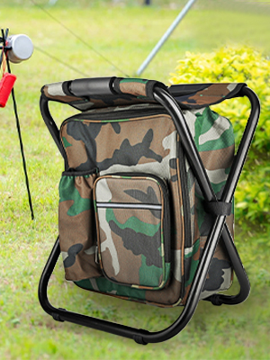 Folding Stool Backpack Insulated Cooler Bag, Collapsible Camping Hunting Fishing Multifunction Chair Front Pocket