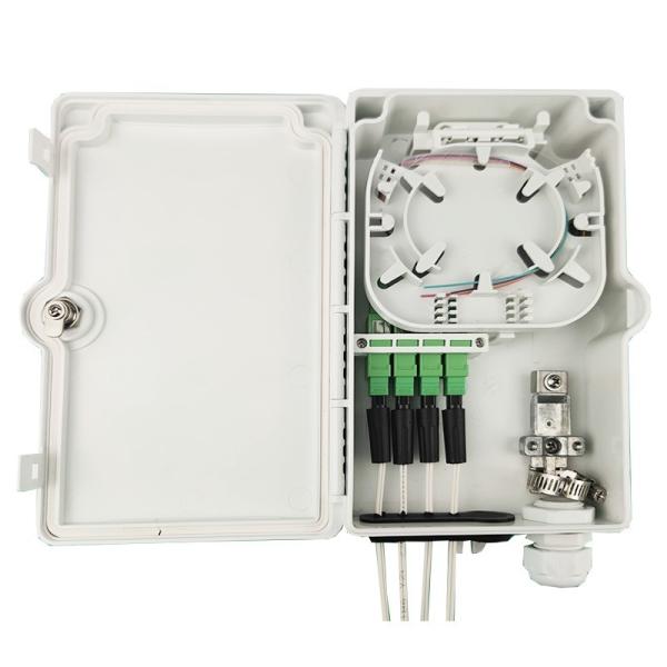 FTTH IP65 Outdoor 4 Cores Fiber Optic Termination Box with SC Connector Wall Mount Gray