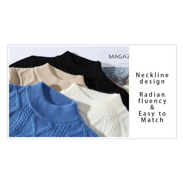 Men's Crew Neck Sweater Knitted with Thick Fabric and Patchwork Pattern in Winter