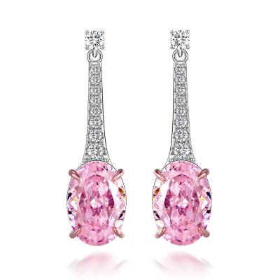 925 Sterling Silver Zircon Long Oval Earrings Customized Color