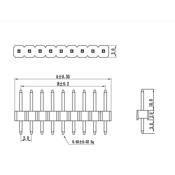 DIP Male Pin Header Connector 2mm Pitch Dual Row Brass Contact Material