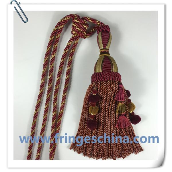 Fancy custom long tassel fringe trimming for curtain attractive tieback hanging ball