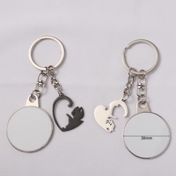 Heart And Round Shape Sublimation Blank Metal Keyring For Lovers Bag Pendant