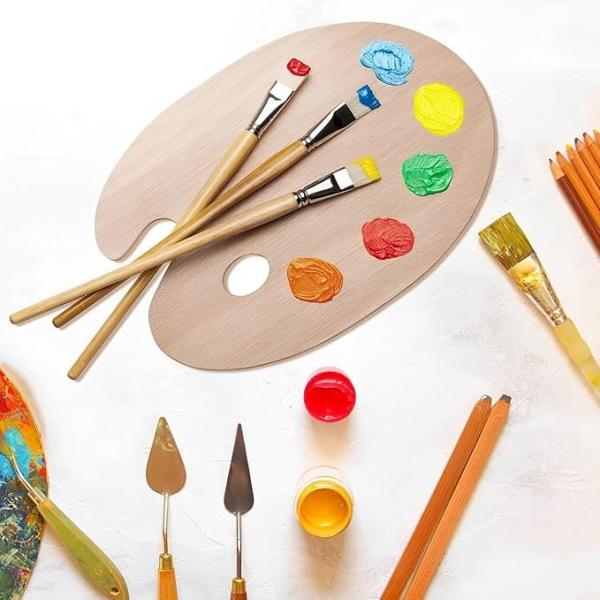 Oval Shaped Art Painting Tools Wooden Oil Painting Palette with Thumb Hole