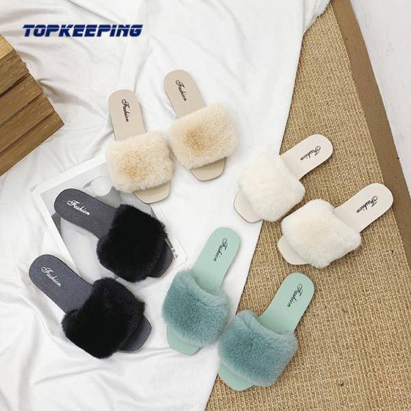 1E0041 Wholesale New Furry Fur Plush Slipper For Woman