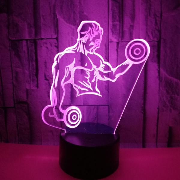 Hot sale muscle man 3D LED night light for kids boys Dumbbell fitness control LED visual light Gift 3D table lamp