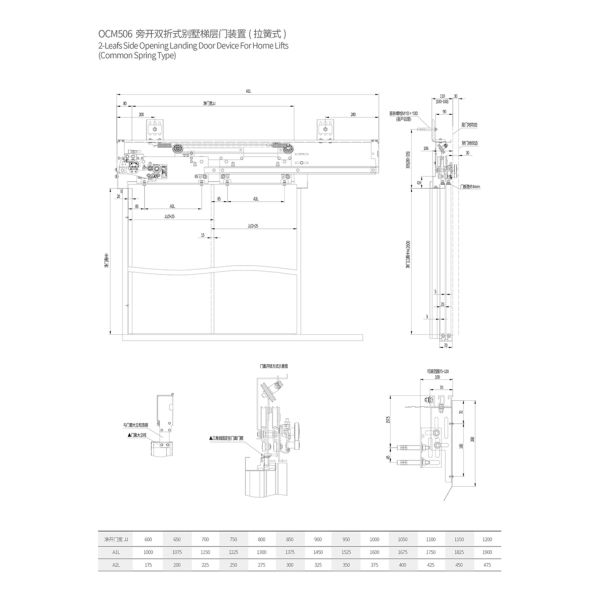 DC110V 2-Leafs Side Opening Landing Door Device For Home Lifts (Common Spring Type)