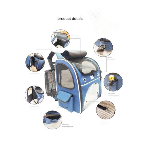 Washable Blue Polyester Oxford Expandable Pet Rucksack Travel Bag Durable Non Toxic Ideal For Indoor Outdoor Pet Owners Needing Safe And Easy To Clean Travel Gear