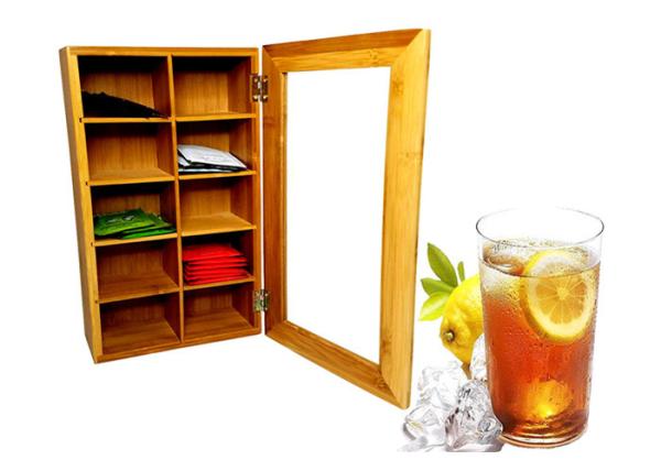 Small Bamboo Storage Organizer , Wooden Tea Box Adjustable Chest Compartments