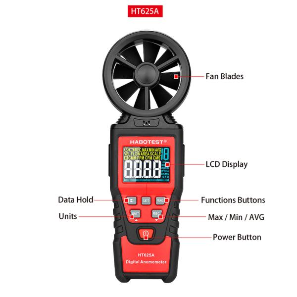 Ветромер HT625A Handheld цифров, Handheld метр скорости ветра
