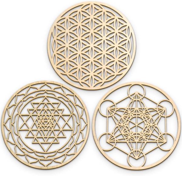 Sacred Geometry Wood Wall Art Set, Zen Home Decor for Yoga/Meditation, Wooden Wall Hanging Sculptures
