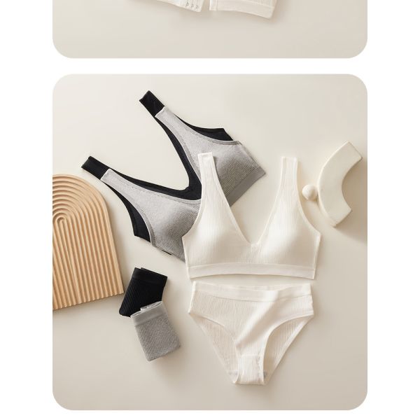 Wholesale One Piece Sports Bra Panty Set New Style Sport Style Ribbed Underwear Set for Women
