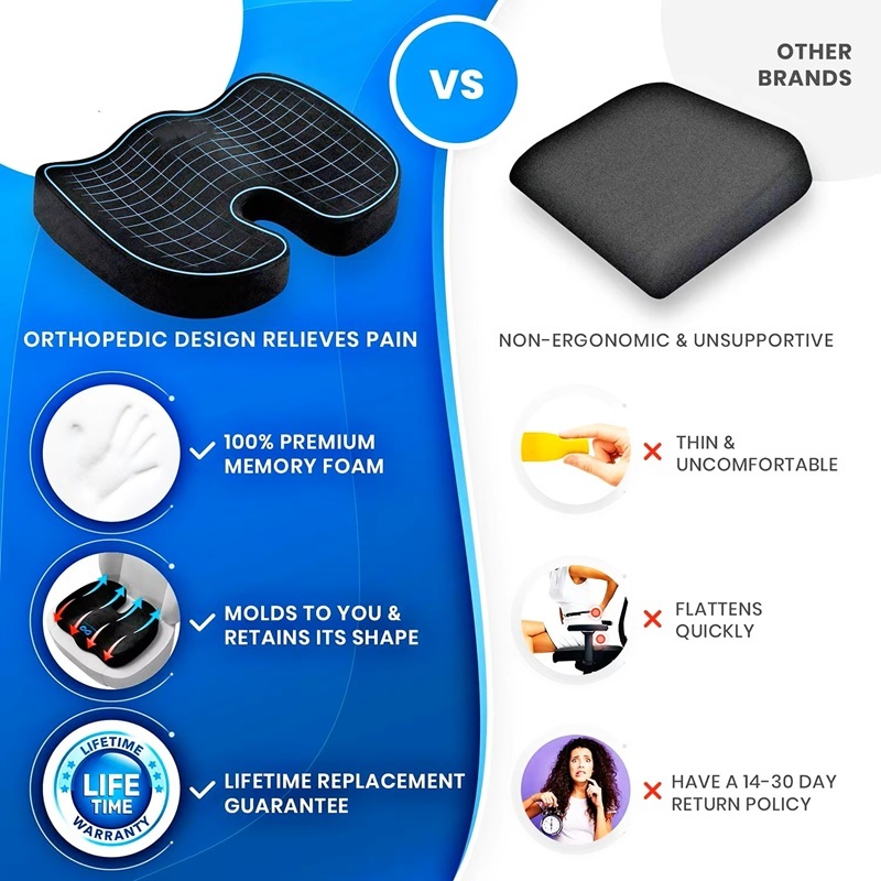Premium Memory Foam Office Chair Cushion with Non-slip Bottom and Machine Washable Cover