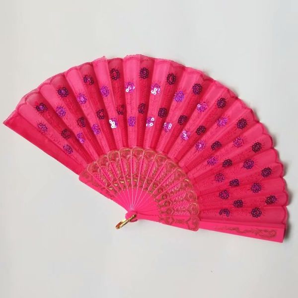 Hot Selling Foldable Hand Held Fan Black Plastic Embroidery Sequin Hand Fan