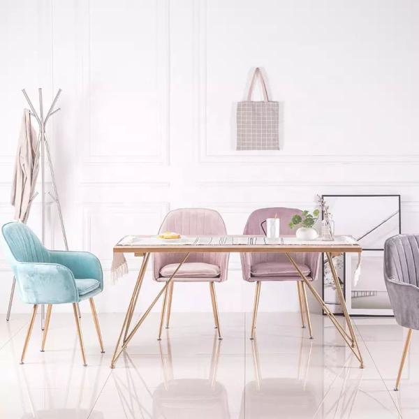 D52cm Modern Metal Dining Chairs Soft Mat Velvet Seat With Gold Plated Leg