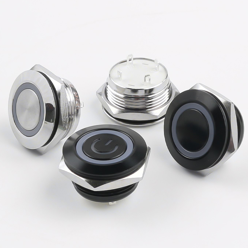 19mm IP67 Waterproof Aluminum 1NO Push Button Switch LED Light (2/3-Color) Silver/Black Shell 1A Max Current 24V Max Voltage