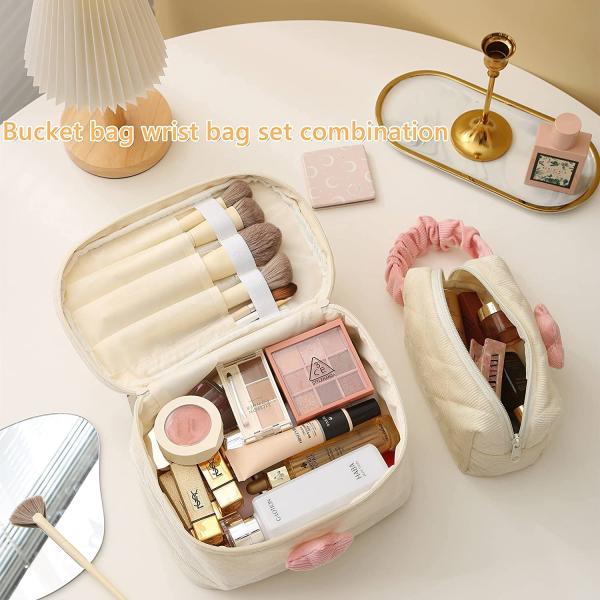 Soft Corduroy Makeup Bag Set Makeup Bag Organizer Bag  Large Shock-proof Cute Makeup bag Suitable for la
