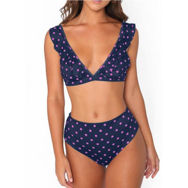 2018 Sexy High Waist Bikini Women Swimwear Push Up Swimsuit Ruffle with spot flounced on shoulder