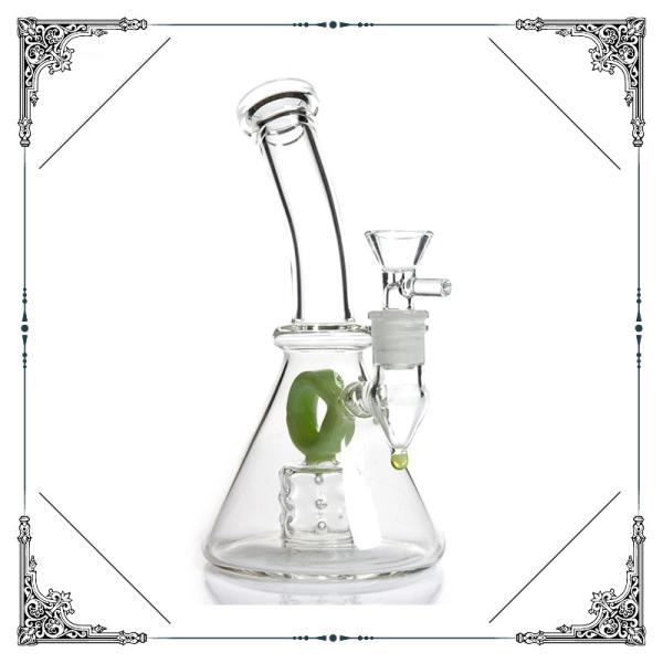 Fluorescence Green Glass Beaker Bubbler Bong , Hole Percolator Bubbler Pipe
