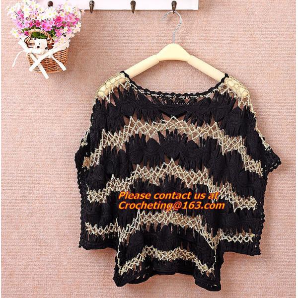 Women Hand Crocheted Batwing Sleeve Sweater, Cover up, pull over, Garment with hat, appare