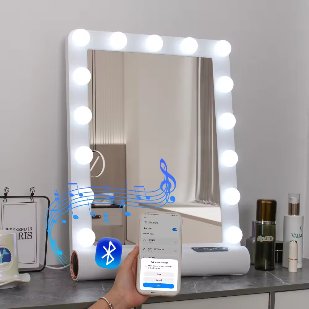 LED Desktop Vanity Mirror for Girls 3 Color Lighting Modes Table Makeup Cosmetic Mirror with Zinc Alloy Light Bulbs