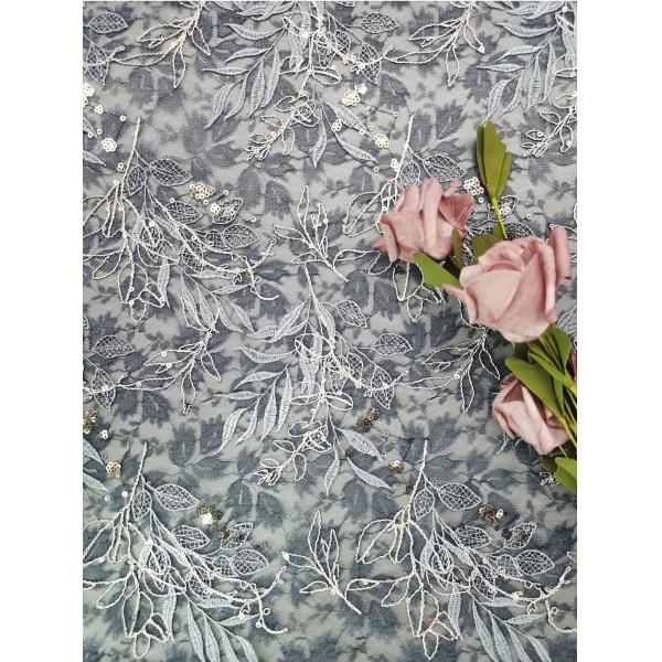 Blue Tulle Embroidered Lace Fabric Flower Lace With Sequins