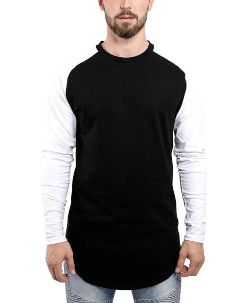                  Men′s Baseball Long Sleeved T-Shirt Oversize Fashion Basic Sleeve Raglan Men′s Longline Tee L/S             