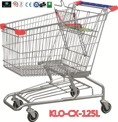 Metallic Distribute Store / Grocery Shopping Trolley With Custom Logo On Handle 125L