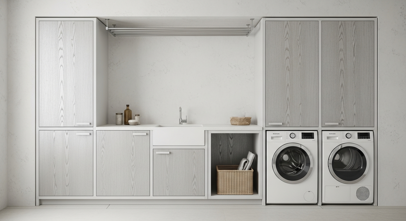 Sun-Bleached Laundry Cabinet with Drying Rack in 304 Stainless Steel
