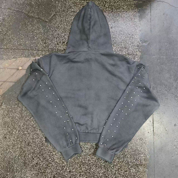 Custom Oversized Printing Rhinestone Zipper Hoodie Loose Boxy Fit