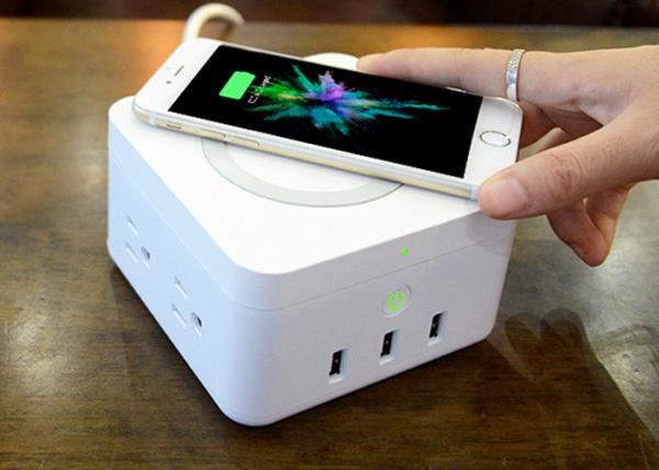 DIY Design LED Light Bluetooth Speaker 4 AC / 3 USB Port With Wireless Charging Pad