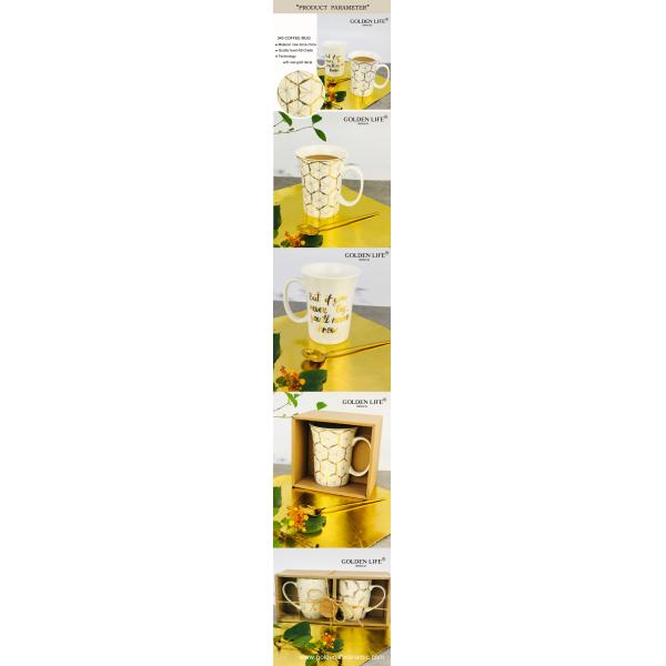 Trumpet Shape Christmas Themed Mugs 340ml 12OZ Capacity Real Gold Densign