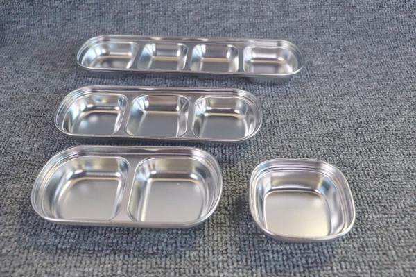 Supplies rectangular dinner dish plate  4 compartments stainless steel tableware silver sushi saucer dish