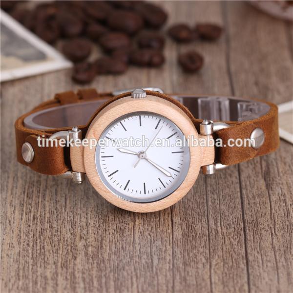 beautiful design made out of wood leather strap wood watch for ladies gift wrist watch women