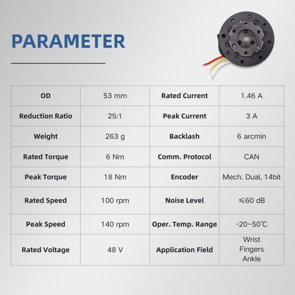 ZBDynamiX ZPA43-10-25-D-CO Integrated Planetary Joint Actuator | 18 Nm Peak Torque, 25:1 Ratio, OD53 mm