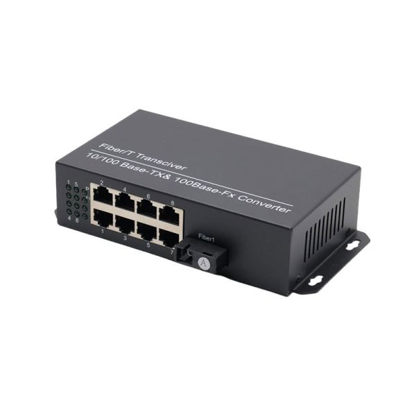 100Mbps Fiber Media Converter 1 Fiber 8 RJ45 High Speed Ethernet To Fiber Network
