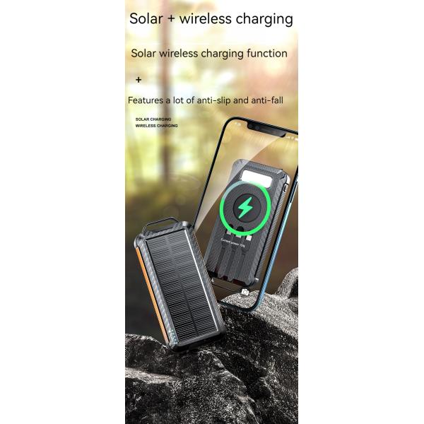 Li-Polymer Battery Solar Power Bank 10000mAh for iPhone 15 Wireless Charging and Outdoor
