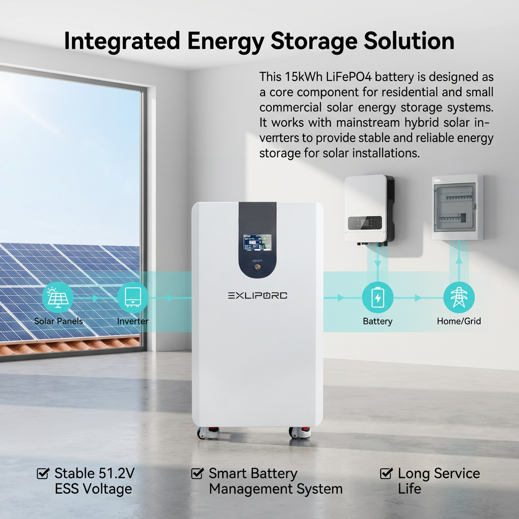 15kWh 10000 Cycles Wall Mounted LiFePO4 Battery for Solar Energy Storage Lithium Ion Pack