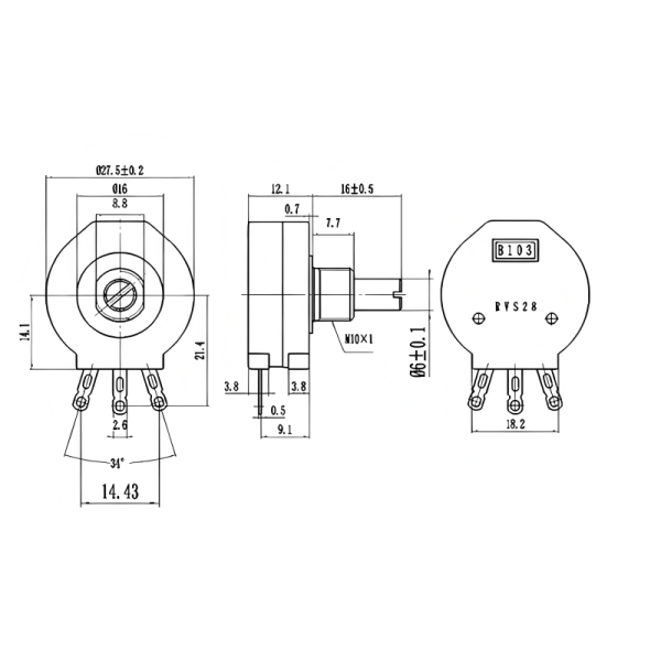 RVS28P Carbon Film Plastic Sealed Insulated Inverter Welding Machine Rotary Potentiometer