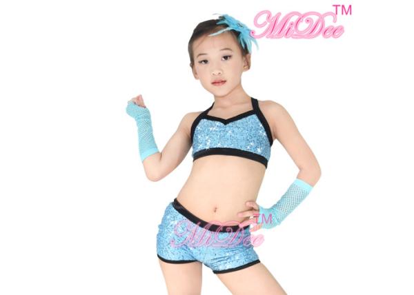 2 Pieces Hip Hop Dance Costumes Sequins Crop Top Short Gyms Cloth For Girls