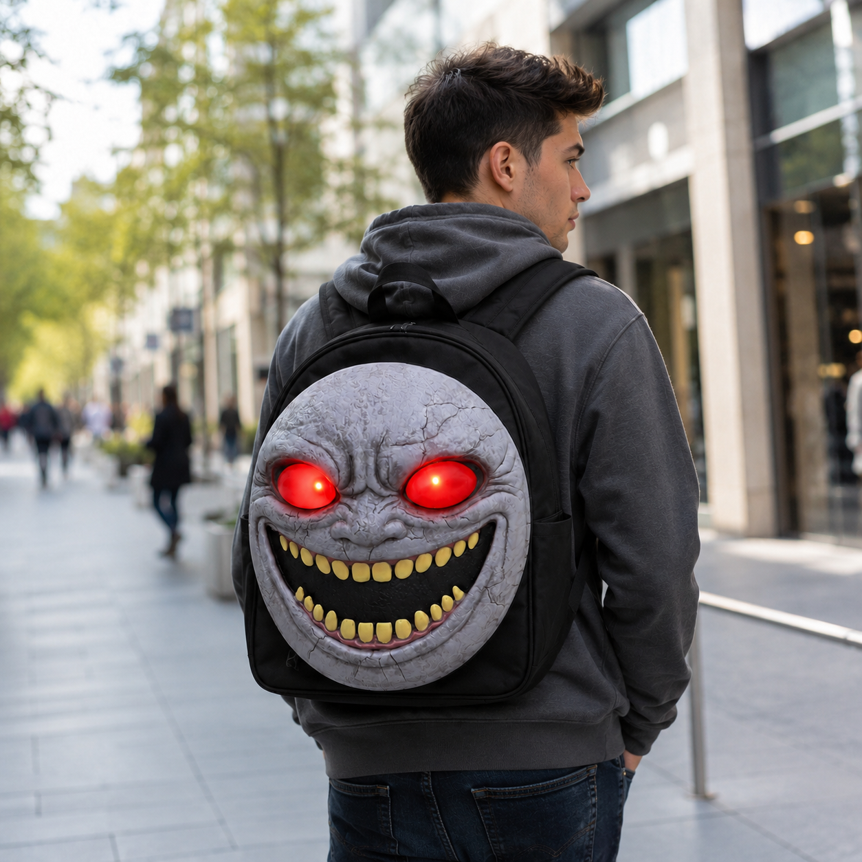 Horror Ghost Face Backpack with Detachable Latex Panel, LED Glowing Eyes, Adjustable Straps for Halloween Party Cosplay Travel