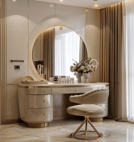Modern Luxury Bedroom Furniture Functional Bedding Room Set With Gold Plated Top And Marble Leather Ceramic Dressers