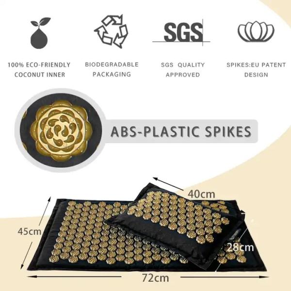 Patent Design Natural Linen Acupressure Mat Foot Shakti Plastic Spikes Massage Acupressure Mat and Pillow Set