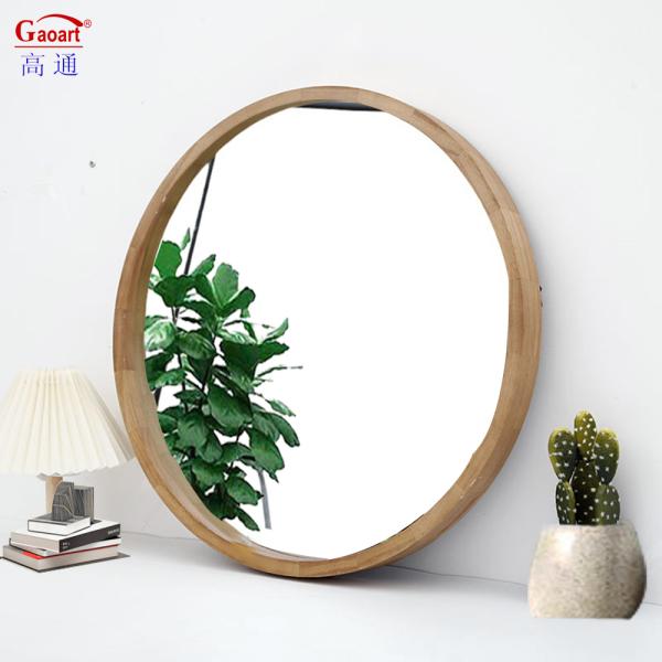 Wood Frame Glass Mirror Rustic Arch Bathroom Round Sticker With Modern Stylish Style
